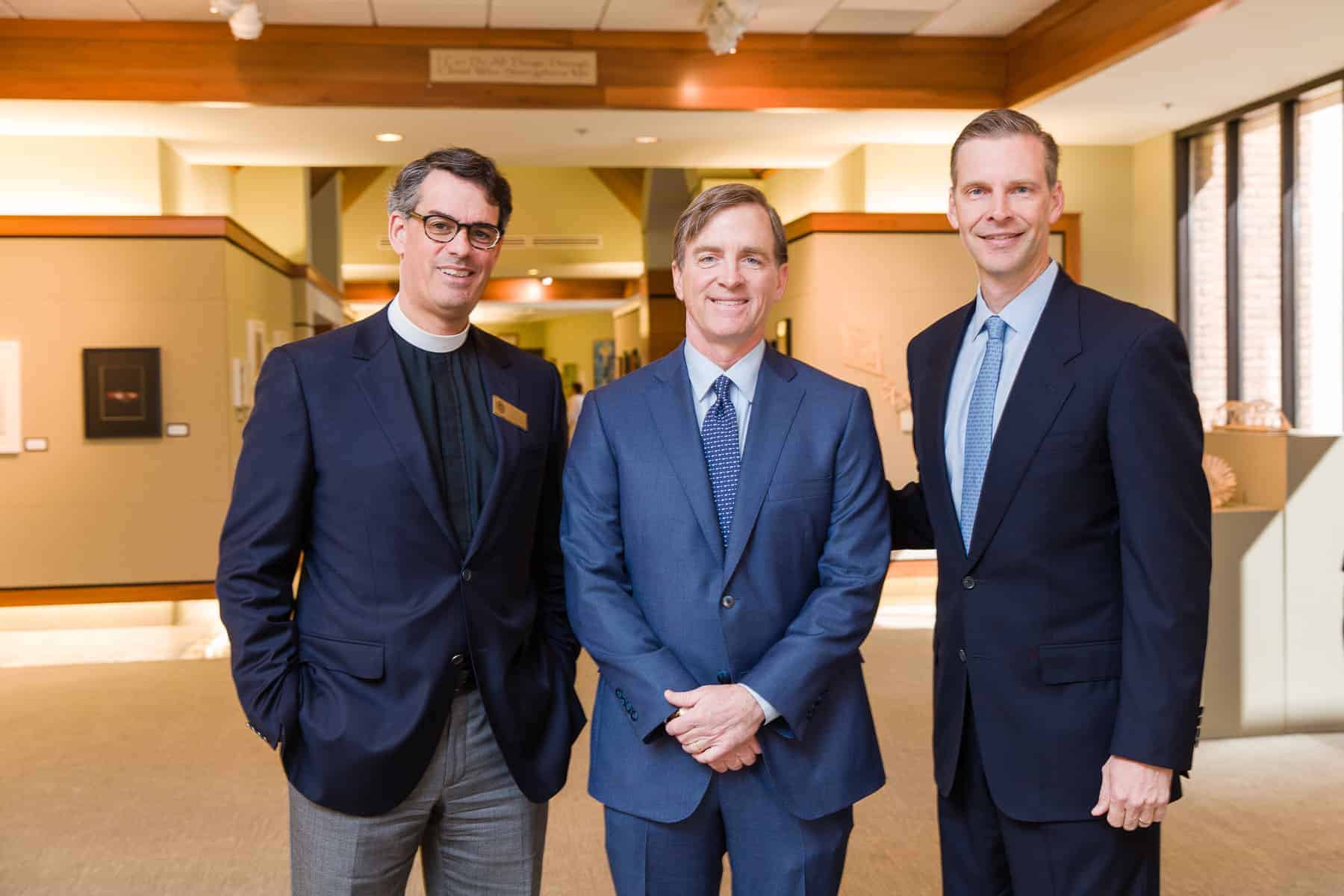 The Rev. Adam Greene, Honorary Trustee Robert M. Clements and Board of Trustees Chairman David C. Hodges '90.