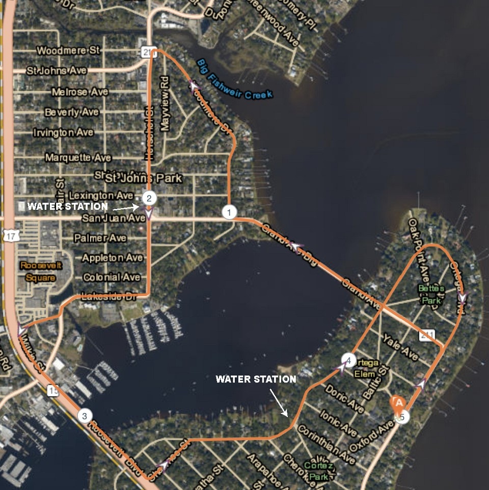 Course map Ortega with water station