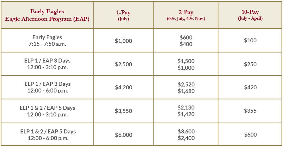 tuition ELP 2024-2025 early eagles